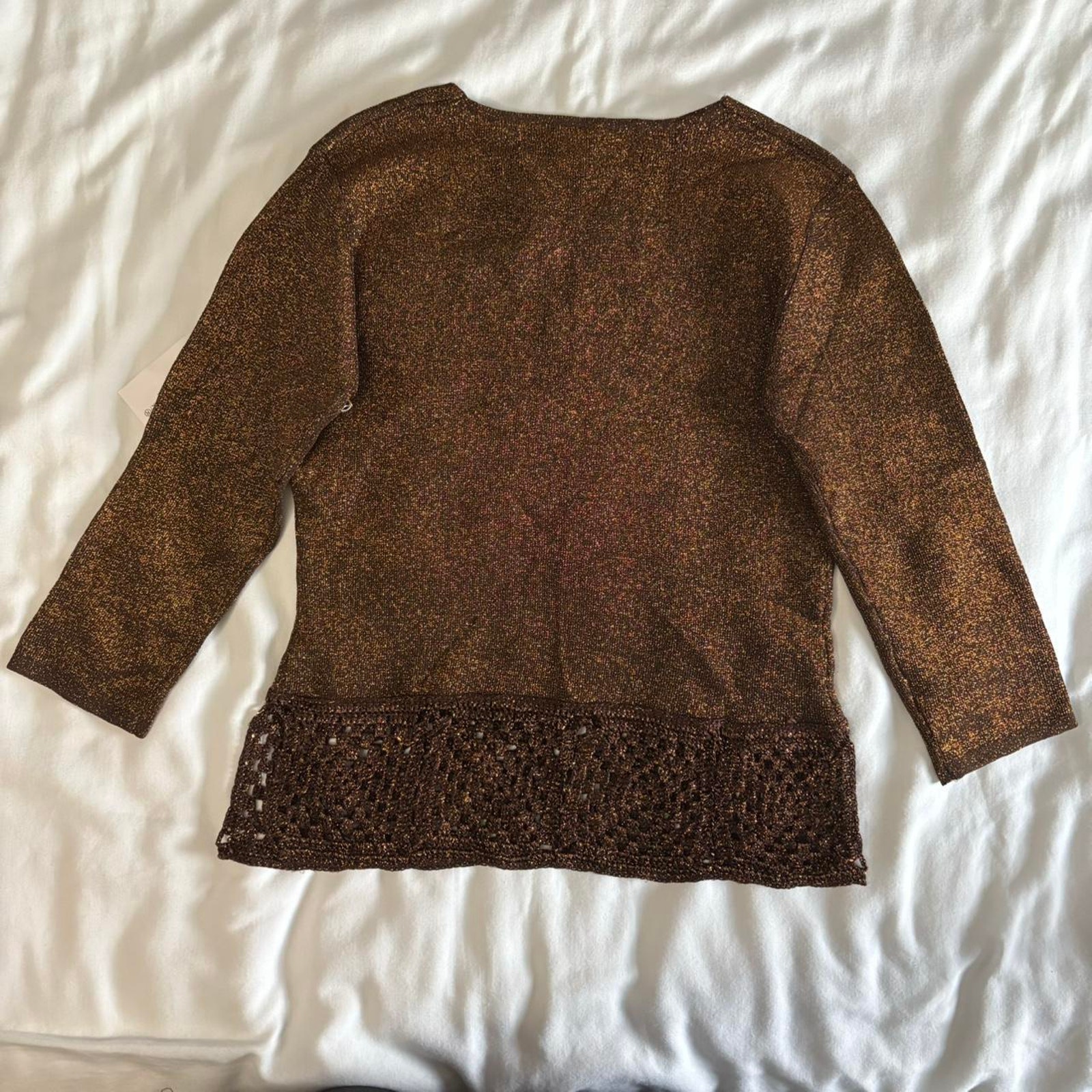 Bnwt Metallic Brown 3/4 Sleeve W Crochet Beaded Trim Sz S — image 2 of 8